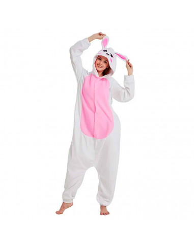 Disfraz de conejo color blanco con detalles en rosa para jóvenes y adultos para carnaval, halloween, celebraciones, talla L