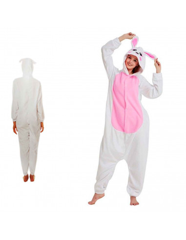 Disfraz de conejo color blanco con detalles en rosa para jóvenes y adultos para carnaval, halloween, celebraciones, talla L