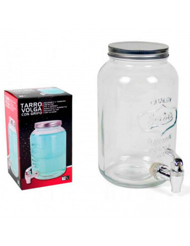 Tarro dispensador de bebidas de vidrio con grifo 3 litros. Bote dispensador, botella con grifo, garrafa, jarra de cristal con gr