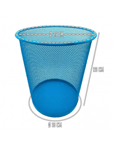 Tradineur - Papelera de rejilla - Fabricado en Metal - Ideal para Oficinas, Habitaciones y Aulas - Ø 26 x 25 cm - Color Azul