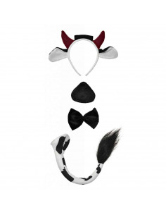 Set de 4 piezas de disfraz de vaca de color blanco y negro, para niños combinar con disfraces para carnaval, halloween y celebra