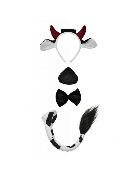 Set de 4 piezas de disfraz de vaca de color blanco y negro, para niños combinar con disfraces para carnaval, halloween y celebra Set de 4 piezas de disfraz de vaca de color blanco y negro, para niños combinar con disfraces para carnaval, halloween y celebra
