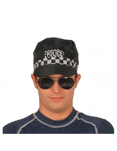 Gorra de policía de color negro con detalles blancos para jóvenes y adultos para carnaval, Halloween, fiestas de cumpleaños u ot
