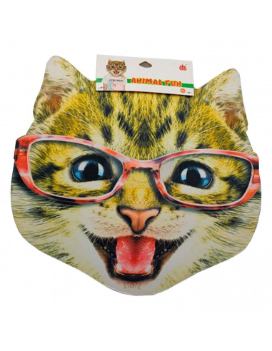 Careta de gato con gafas, foam, para niños para combinar con disfraces para carnaval, halloween y celebraciones. Tamaño: 34 x 34