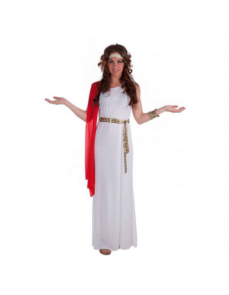 Disfraz de griega de color blanco con mantón rojo para jóvenes y adultos para carnaval, halloween, celebraciones, talla 38/42 Disfraz de griega de color blanco con mantón rojo para jóvenes y adultos para carnaval, halloween, celebraciones, talla 38/42
