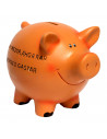 Hucha de cerdito cerámica con frase 12 x 9 x 11 cm. Caja de ahorro de dinero infantil con llave, decoración original para niños