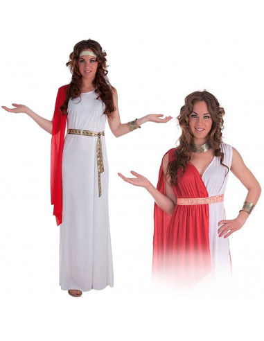 Disfraz de griega de color blanco con mantón rojo para jóvenes y adultos para carnaval, halloween, celebraciones, talla 38/42