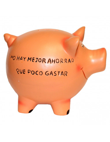 Hucha de cerdito cerámica con frase 12 x 9 x 11 cm. Caja de ahorro de dinero infantil con llave, decoración original para niños