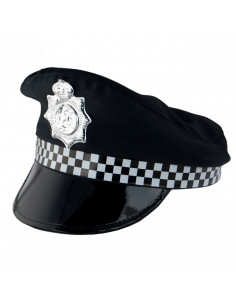 Gorra de policía local de color negro con detalles blancos para jóvenes y adultos para carnaval, Halloween, fiestas de cumpleaño