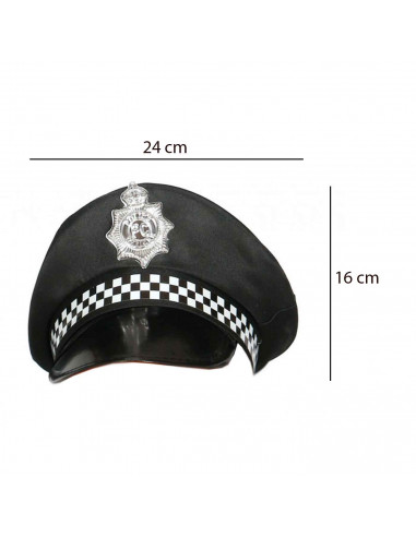 Gorra de policía local de color negro con detalles blancos para jóvenes y adultos para carnaval, Halloween, fiestas de cumpleaño