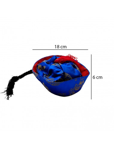 Gorro chino de tela de color azul con detalles dorado para niños para carnavales, halloween, fiestas y celebraciones. Tamaño: 6