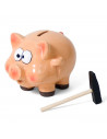 Hucha cerdito de cerámica con martillo 12 x 14,5 x 12,5 cm. Caja de ahorro de dinero infantil, decoración original para niños y