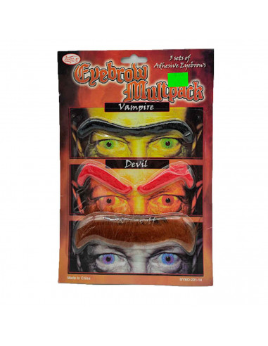 Pack de 3 pares de cejas de color negro rojo y marrón para jóvenes y adultos,complemento para carnaval, halloween y celebracione