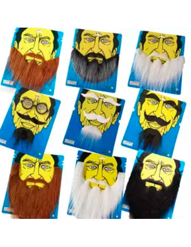 Barba con bigote, complemento para disfraces de carnaval, halloween, cosplay, 25 x 21,5 x 0,5 cm, modelo y color aleatorio