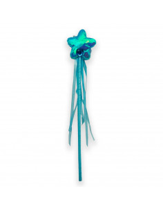 Varita de hada color azul con una estrella en la punta para los niños para disfrazarse en carnaval, Halloween, fiestas y celebra