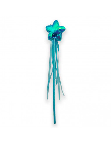 Varita de hada color azul con una estrella en la punta para los niños para disfrazarse en carnaval, Halloween, fiestas y celebra
