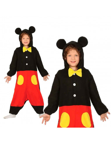 Disfraz de ratón, mono negro con diseño de ratón y pantalón rojo para niños para carnaval, halloween y celebraciones. Talla 5 -