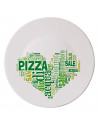 Tradineur - Plato bajo para pizza 33 cm, vidrio opal templado extra resistente, bandeja servir pizzas blanca con palabras en Ita