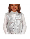 Chaleco blanco con lentejuelas plateadas para niños para carnaval, halloween y celebraciones. Talla infantil. No incluye pajarit