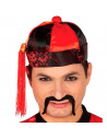 Tradineur - Gorro chino de color negro y rojo de tela con diseños orientales para jovenes y adultos para carnaval, halloween y o