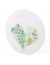 Tradineur - Plato bajo para pizza 33 cm, vidrio opal templado extra resistente, bandeja servir pizzas blanca con palabras en Ita