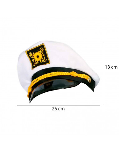 Gorro de capitán color blanco con detalles amarillos para jóvenes y adultos, complemento de carnaval, halloween y otras celebrac