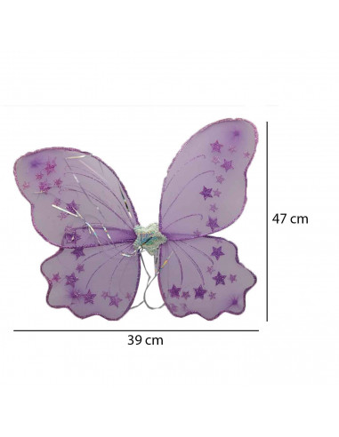 Alas de mariposa de color lila con brillantina para niños, complemetos de carnaval, halloween y otras celebraciones. Tamaño: 39