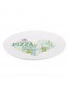 Tradineur - Plato bajo para pizza 33 cm, vidrio opal templado extra resistente, bandeja servir pizzas blanca con palabras en Ita