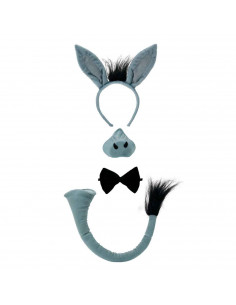 Set de 4 piezas de disfraz de burro de color gris para niños, complemento para carnaval, halloween, celebraciones. Tamaño orejas
