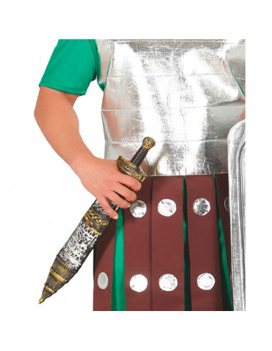 Espada romana de plástico color plateado y bronce para niños, complementos para carnaval, halloween y celebraciones. Tamaño: 56