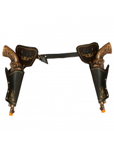 Cartuchera doble con pistolas dorada para jóvenes y adultos, complemento para carnaval, halloween, fiestas de cumpleaños, celebr