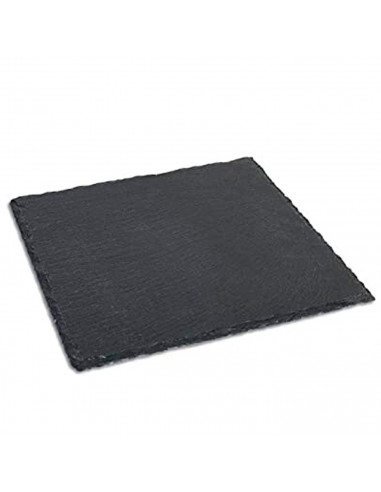 Tradineur - Pack de 6 platos llanos de pizarra natural 15 x 15 cm. Bandeja de piedra cuadrada, tabla para comer, servir comida,