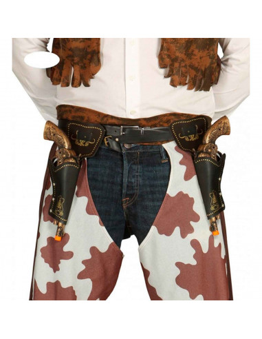 Cartuchera doble con pistolas dorada para jóvenes y adultos, complemento para carnaval, halloween, fiestas de cumpleaños, celebr