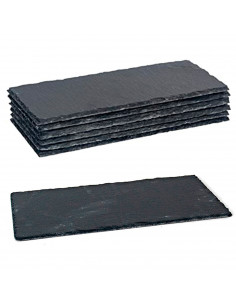 Pack de 6 tablas pizarra rectangulares 30 x 13 cm. Platos llanos de piedra natural, bandejas para servir alimentos, quesos, aper