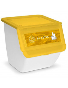 Contenedor con ruedas apilable, plástico, organizador de basura, caja de almacenamiento de residuos, reciclaje (Plástico, 36 lit