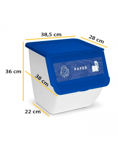 Contenedor plástico apilable con ruedas, organizador de basura, caja de almacenamiento de residuos, reciclaje (Papel, 36 litros,