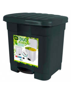 Tradineur - Cubo de basura con pedal, plástico, contenedor basura, papelera con separador para colocar dos bolsas, fabricado en