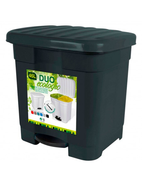 Tradineur - Cubo de basura con pedal, plástico, contenedor basura, papelera con separador para colocar dos bolsas, fabricado en
