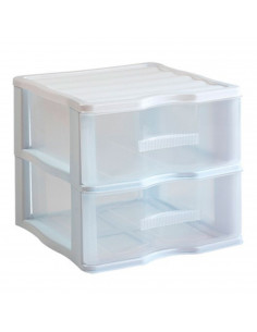 Cajonera de plástico Wagon, 2 cajones transparentes, torre almacenaje, organizador auxiliar, armario, baño, oficina (Blanco, 32,