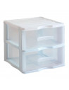 Cajonera de plástico Wagon, 2 cajones transparentes, torre almacenaje, organizador auxiliar, armario, baño, oficina (Blanco, 32,