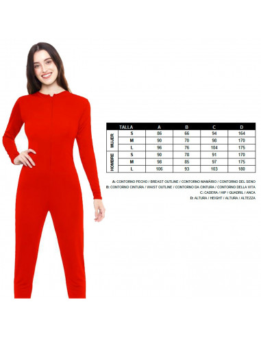 Mono maillot de color rojo para jovenes y adultos para carnaval, halloween, fiestas, celebraciones. Talla L