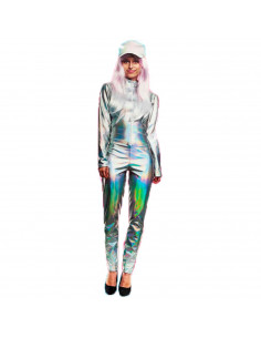 Mono maillot plateado holográfico para jovenes y adultos para carnaval, halloween, fiestas, celebraciones. Talla L