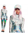 Mono maillot plateado holográfico para jovenes y adultos para carnaval, halloween, fiestas, celebraciones. Talla L