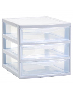 Tradineur - Cajonera guadiana de sobremesa, 3 cajones transparentes, torre de almacenaje, armario, baño, oficina, fabricada en E