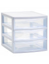 Tradineur - Cajonera guadiana de sobremesa, 3 cajones transparentes, torre de almacenaje, armario, baño, oficina, fabricada en E