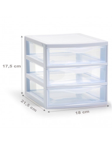 Tradineur - Cajonera guadiana de sobremesa, 3 cajones transparentes, torre de almacenaje, armario, baño, oficina, fabricada en E