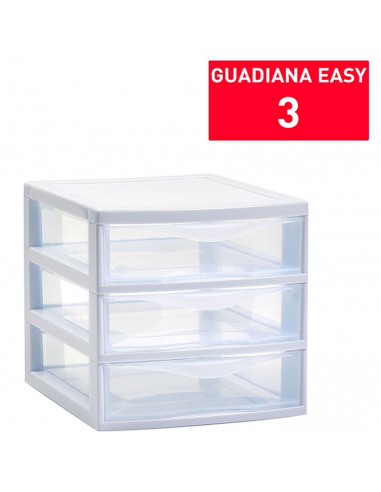 Tradineur - Cajonera guadiana de sobremesa, 3 cajones transparentes, torre de almacenaje, armario, baño, oficina, fabricada en E