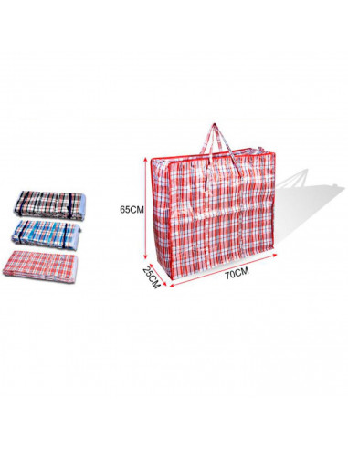 Tradineur - Bolsa plástica de rafia reutilizable con cremallera y asas, mudanzas, almacenamiento de ropa, juguetes, mantas (70 x