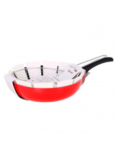 Sartén freidora con cesto 26 cm. Sartén honda antiadherente con cestillo, especial vitro e inducción, apta para todo tipo de coc