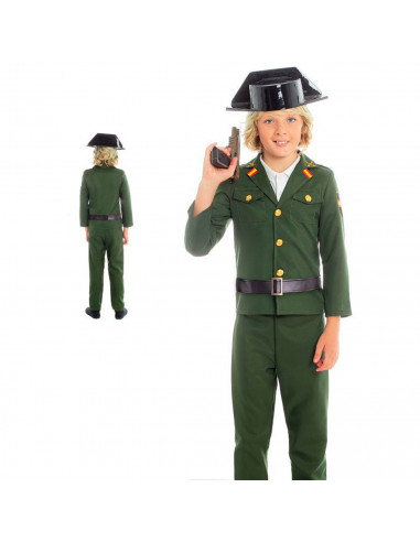 Disfraz de guardia civil color verde para niños de 7 a 9 años para las fiestas carnavales, halloween, fiestas, celebraciones.